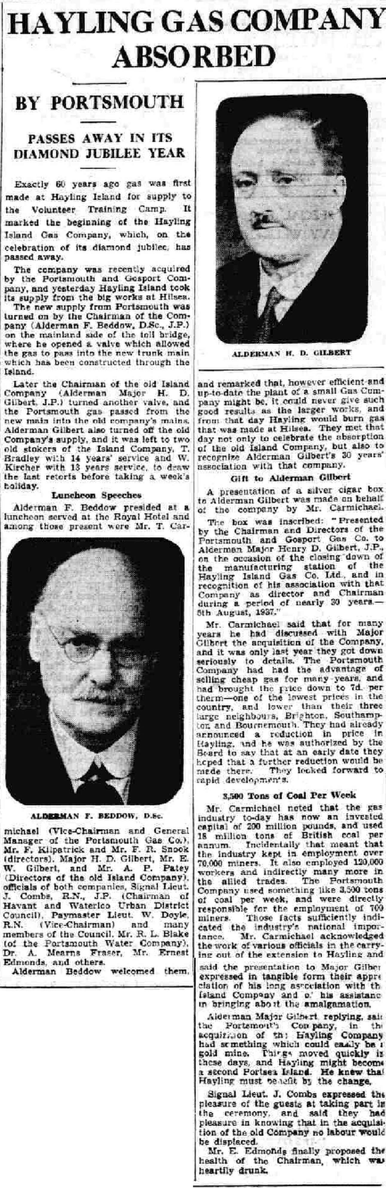 Evening News Aug 6 1937 Gas Works closure